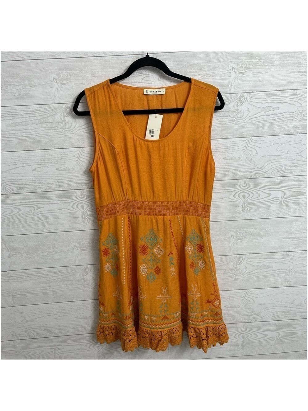 Simisue Women’s Orange Sleeveless Embroidered Mini Dress. Size L